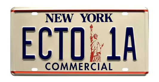 Ghostbusters ECTO-1white background Metal Stamped License Plate